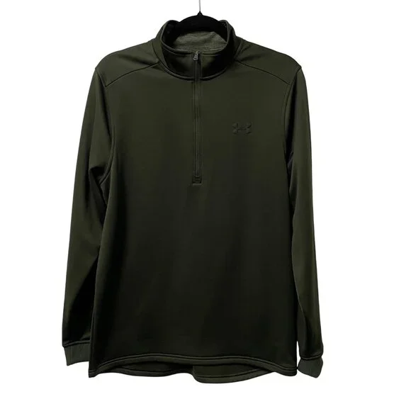 UNDER ARMOUR 1/4 ZIP PULLOVER FLEECE LOOSE FIT MENS M COLDGEAR MARINE OD GREEN