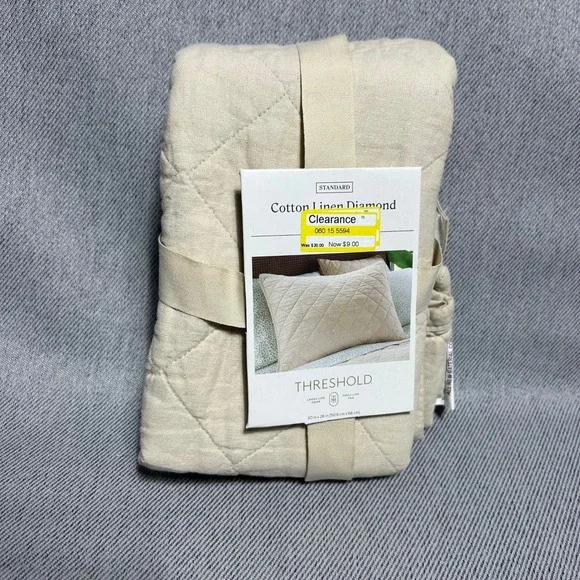 Threshold Cotton Linen Diamond Quilted Standard Sham 20x26 Beige Oatmeal Neutral