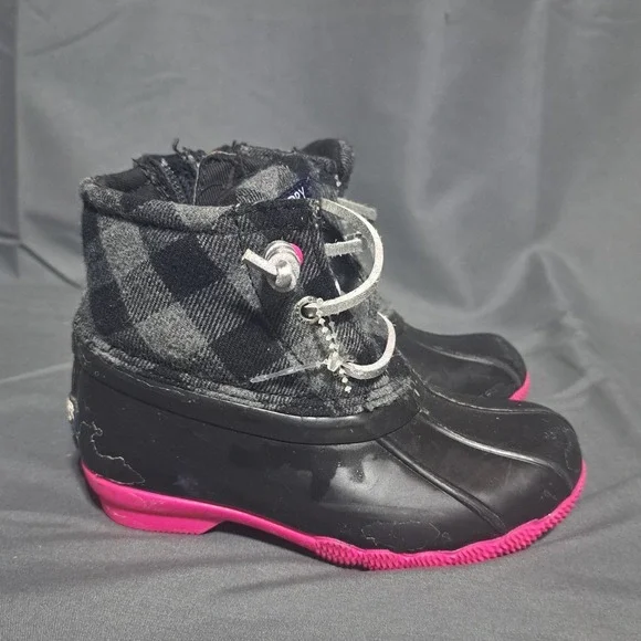 Sperry‎ Saltwater Girls 8M Rain Duck Boots Black Plaid Pink
