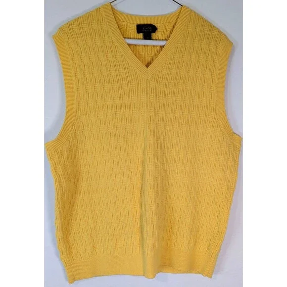 Tasso Elba Golf Sweater Vest Mens Medium Yellow Basketweave Knit 100% Cotton