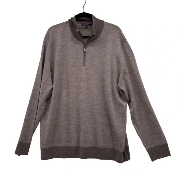 Brooks Brothers Mens Quarter Zip Sweater XXL Merino Wool Tan Quiet Luxury Basic‎