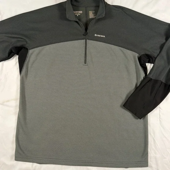 Simms Mens Quarter Zip Pullover Grey Charcoal Colorblock Medium Fishing Outdoors