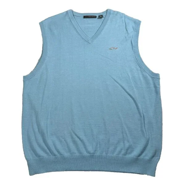 Greg Norman XXL Men's Sweater Vest Golf Blue Sleeveless Logo V-Neck‎ Cotton