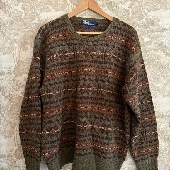 Vintage Ralph Lauren 100% Wool Hand knit Fair Isle Knit
