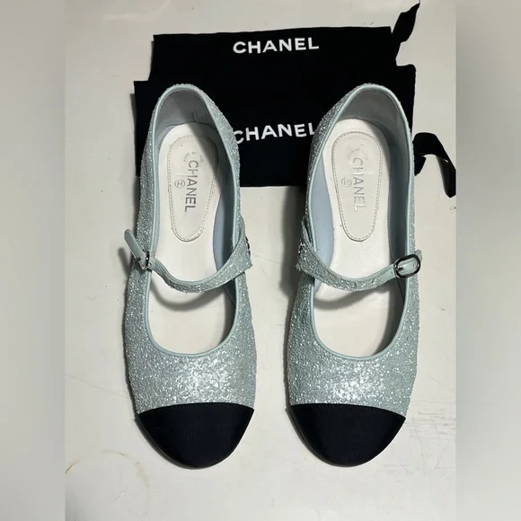 CHANEL Sparkling Mary Jane Flats with Black Toe