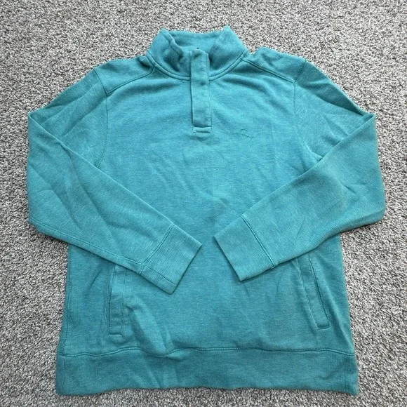Tommy‎ Bahama 1/4 Zip Pullover Sweater Mens Size Small Teal Long Sleeve Thermal