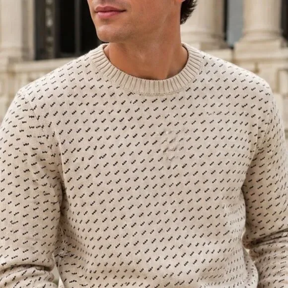 J Crew Sweater Mens L Cream Knit Textured Crewneck Heavyweight Preppy