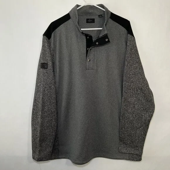 Greg Norman 1/4 Zip Snap Sweater Mens Size XXL 2XL Gray Long Sleeve Shark Logo