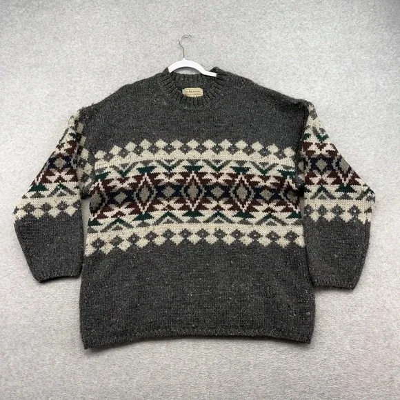 Vintage Abercrombie Fitch Wool Sweater Large Aztec Nordic Grey Chunky Thick 90's