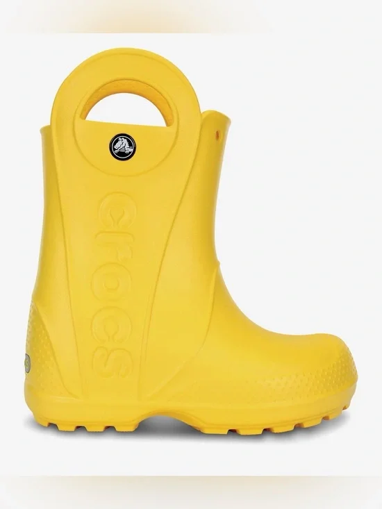 CROCS Bright Yellow Kids' Waterproof Rain Boots with Handles