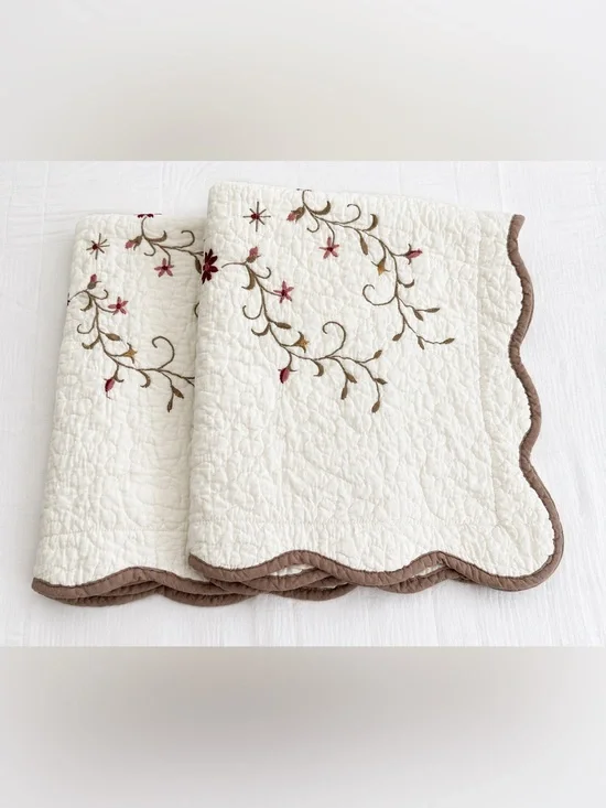 Home Classics Quilted Embroidered Floral Pillow Shams Set of 2 Standard