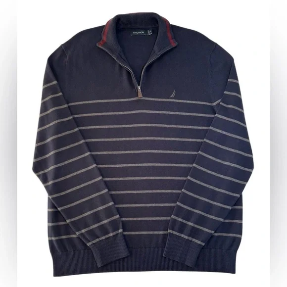 Nautica Men's XL Quarter Zip Sweater Navy Long Sleeves Mock Neck Pull Over Top