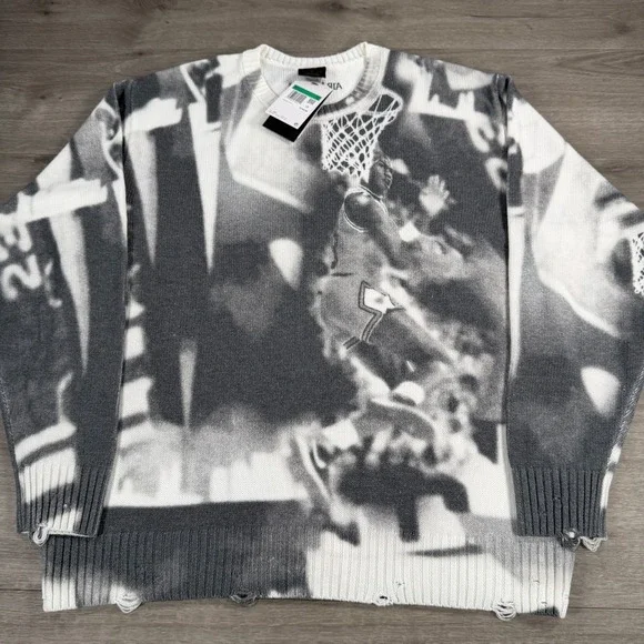 Air Jordan Nike Sweater AOP Knit Mens XL Distress Loose Fit HQ1635-133