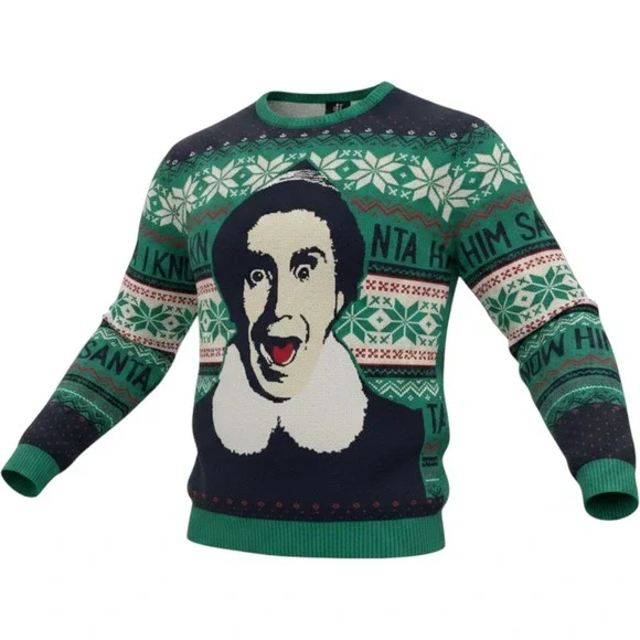 Elf Celebrate Together Sweater Mens Medium Green Santa I Know Him Ugly Christmas