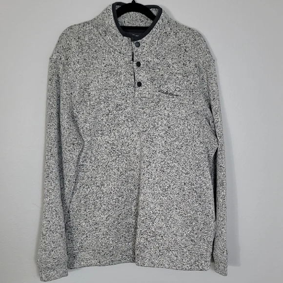 Eddie Bauer Radiator Fleece Pullover Size L Gray Marled 1/4 Snap Hiking Outdoor