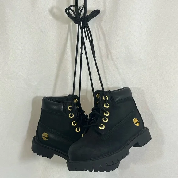 Timberland Toddler Boots Lace Up Black Leather Size 6/22.5 200 Gram Waterproof