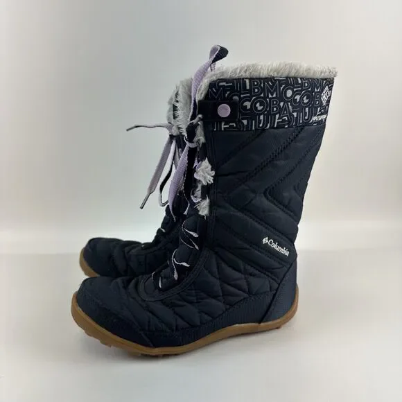 Columbia Mid II Print Omni Heat Boot Navy Blue Lace Up Purple Faux Fur Girls 1