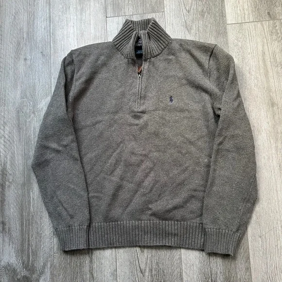 Polo Ralph Lauren Knit Gray 1/4 Zip Pullover Sweater Men's M Blue Pony