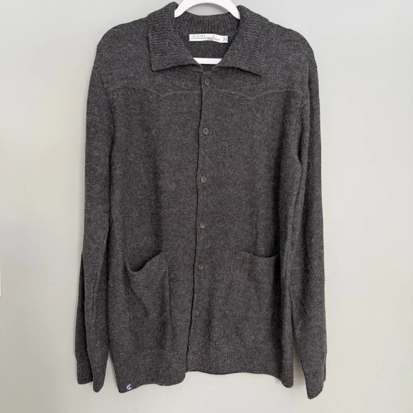 Criquet 100% Baby Alpaca Button Front Western Shirt Jacket Patch Pocket Cardigan