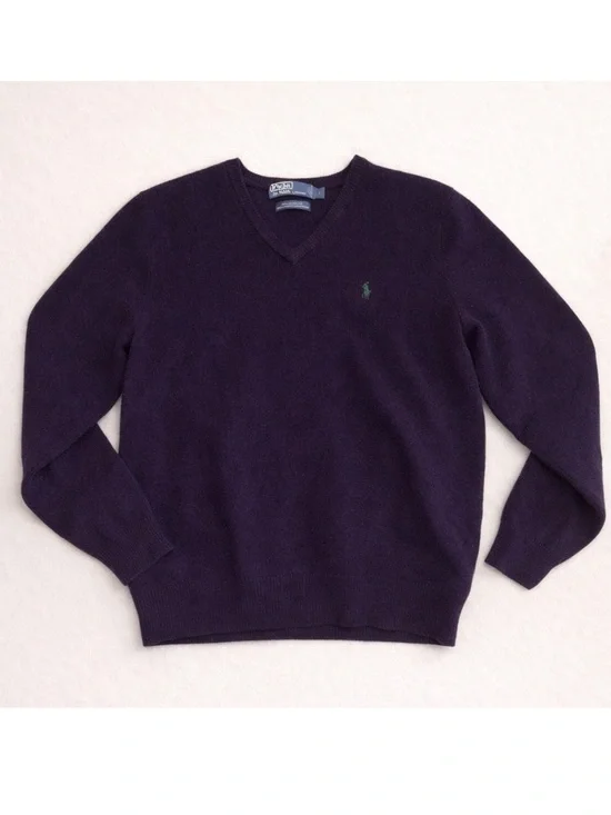 Vintage Polo by Ralph Lauren Lambswool V-Neck Sweater – Deep Eggplant Purple – L