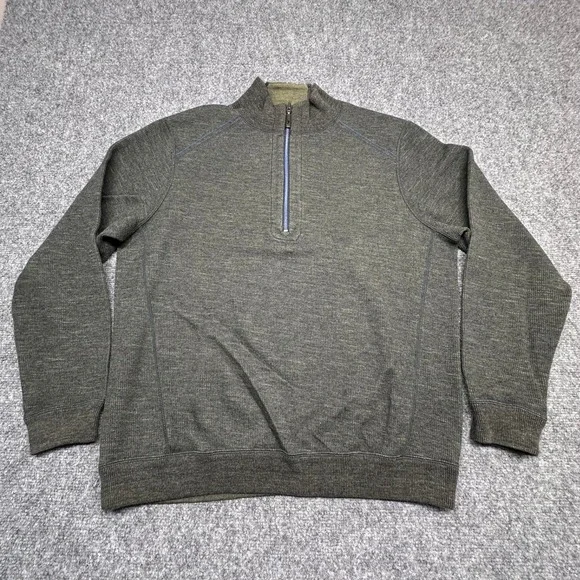 Tommy Bahama Quarter Zip Pullover‎ Large Olive Green Marl Textured T217391