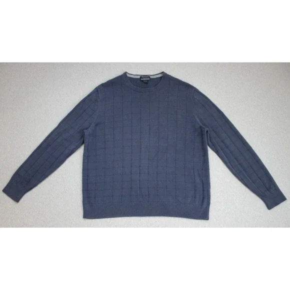 Lands End Sweater Mens Size L (42-44) Navy Blue 100% Supima Cotton Crew Neck