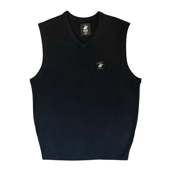 Beverly Hills Polo Club Navy Cable Knit Classic Sweater Vest Men’s Size Medium