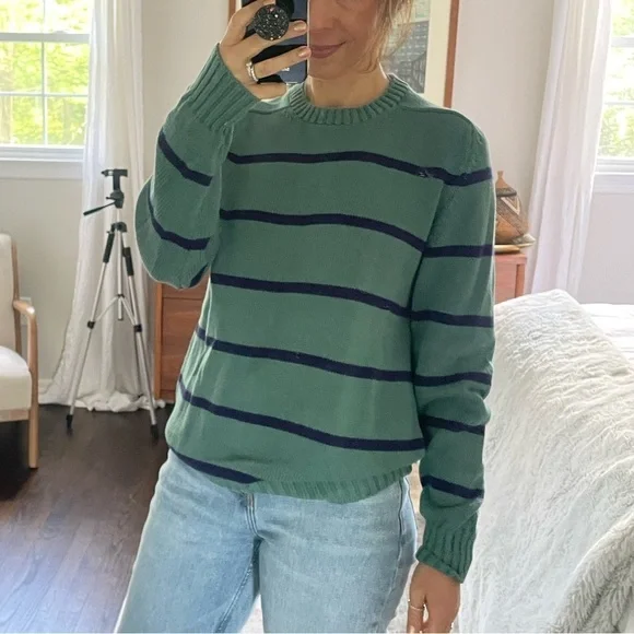 LL Bean Vintage Made in USA Striped Cotton Sweater size L