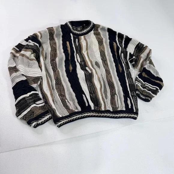 Vintage Tundra Sweater Mens Large Multicolor 3D Coogi Style Knit Pullover 90s