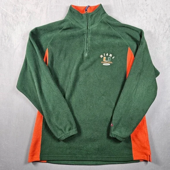Vintage Miami Hurricanes Sweatshirt Mens Green XL Fleece 1/4 Zip Pro Player Y2K