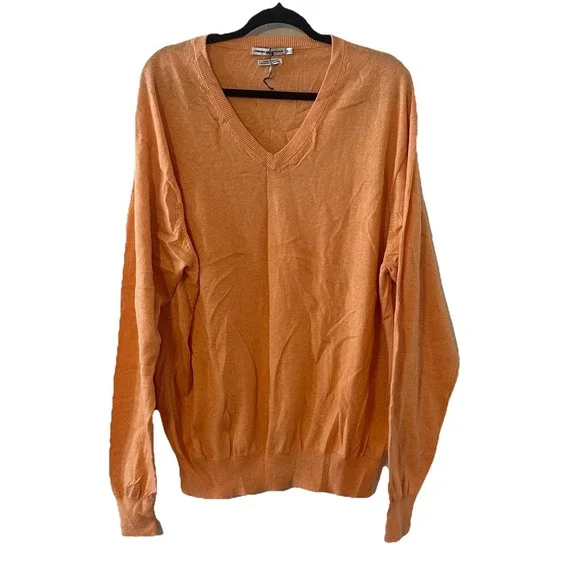 NWOT Peter Millar Orange V Neck Sweater Pullover Mens Soft Luxury Blend Size XL