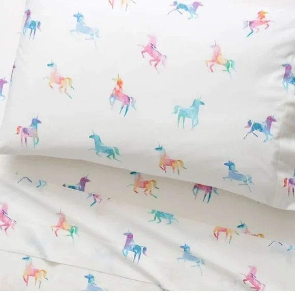Set of 2 Organic watercolor unicorn pillowcases