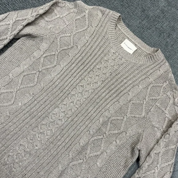 Lucky Brand Wool Blend Sweater Mens XXL Cable Knit Crewneck Fisherman Tan‎
