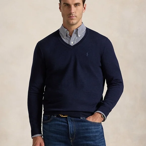 Ralph Lauren Men's Deep Blue V-Neck Sweater