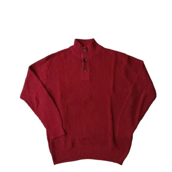 Weatherproof Vintage Cabincore Red Chunky Cotton Waffle Knit Pullover Sweater