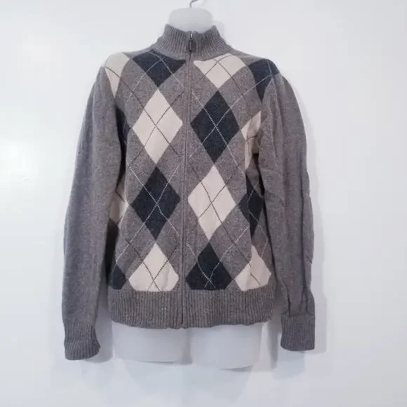 Premium Lambswool by J. Crew Argyle Full Zip Sweater