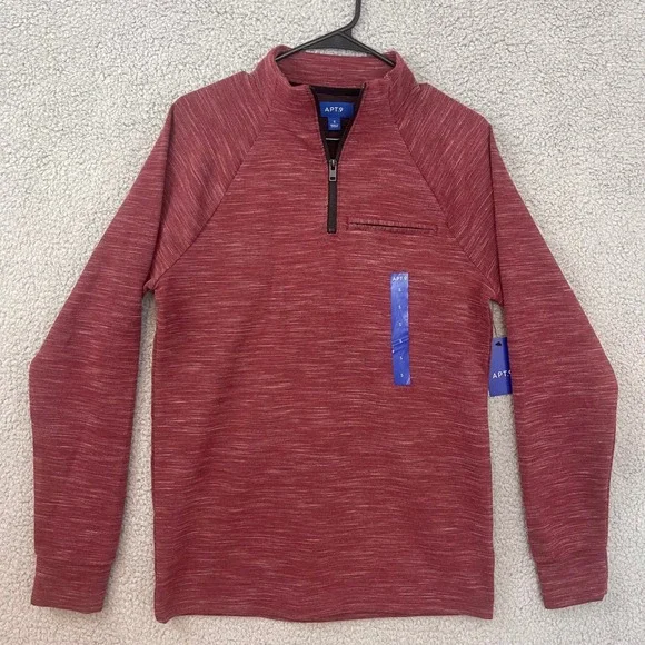 APT.9 Men's size Small Red Maroon Burgundy‎ Heathered 1/4 Half Zip Sweater