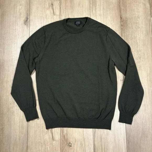 J Crew Washable Merino Wool  Crewneck Sweater Dark Green Mens Small Long Sleeve