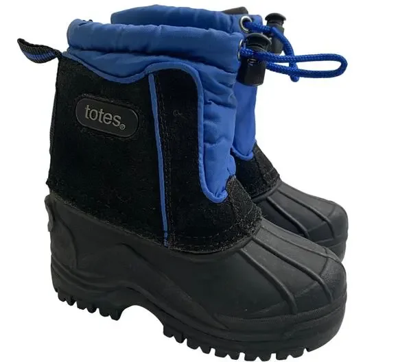 Totes Greg Toddler Boys Insulated Boots Sz 6 Black Blue Snow Water Resistant