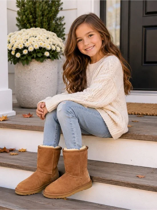 UGG Classic II Chestnut Sheepskin Boots Kids Size 1 Youth EU 32 Genuine Suede