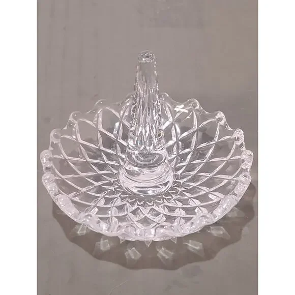 Vintage Crystal Ring Holder Scalloped Vanity Jewelry Dish 3.5