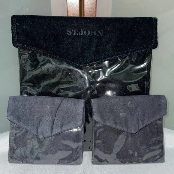 St. John Empty Velvet & PVC Jewelry Necklace Bracelet Valuables Bag Pouch Set
