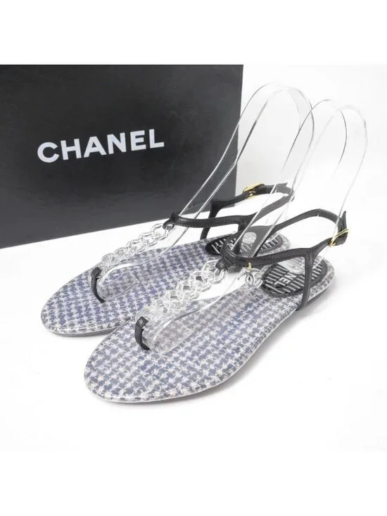 Chanel Sandals 36 10c CC Logo CC Ankle Strap Chain Thong