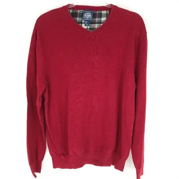Cambridge Dry Goods Cotton V-Neck Sweater Red L‎