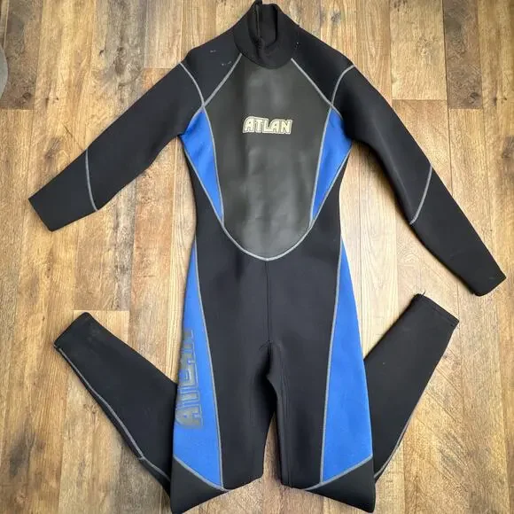 Vintage Atlan‎ Full Body Wetsuit 3/2 MM Men's Small Black Surfer Flextec 6451