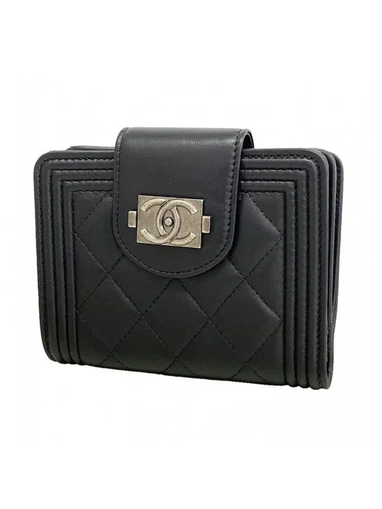 Chanel Wallet Boy Lambskin Black Silver