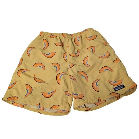 Patagonia Melon Printed 6” Baggies Mens Size XS Yellow Mesh Lined Swim Trunks