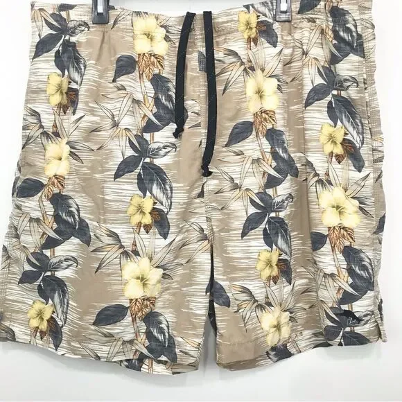 Tommy Bahama Tan Tropical Print Swim Trunks