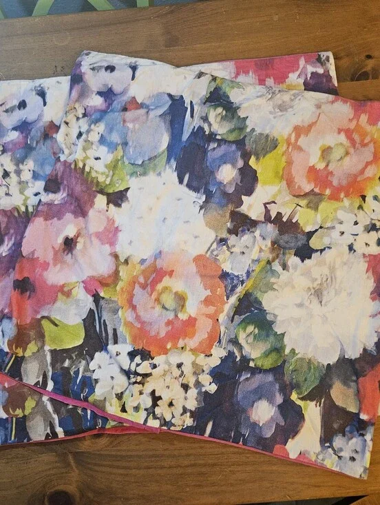 Pair Pottery Barn Kids Sham Pillow Cover Tie Back Watercolor Flowers Pink Velour