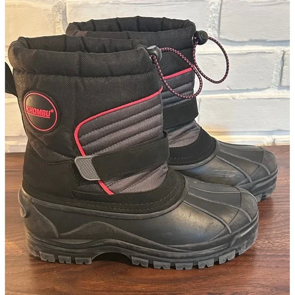 Khombu Peter Kids Black Grey Red Waterproof Insulated Winter Snow Boots Size 4M